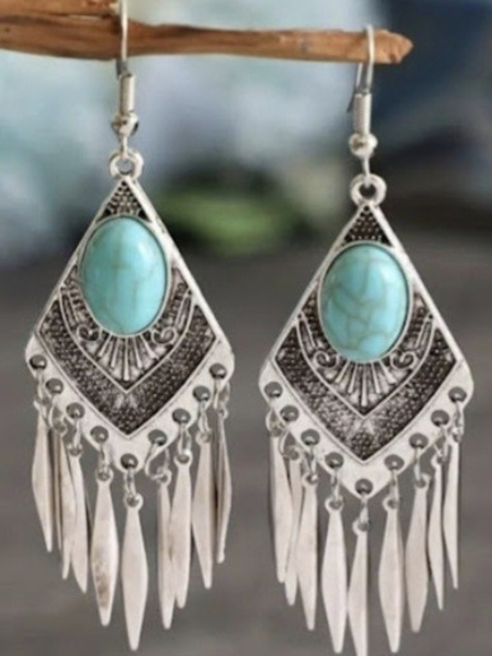 Chloe Turquoise and Silver Fringe Dangle Earrings